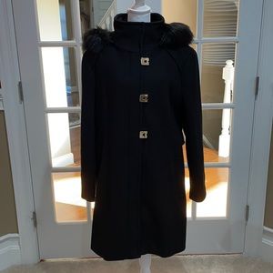 Calvin Klein wool coat faux fur detachable hood